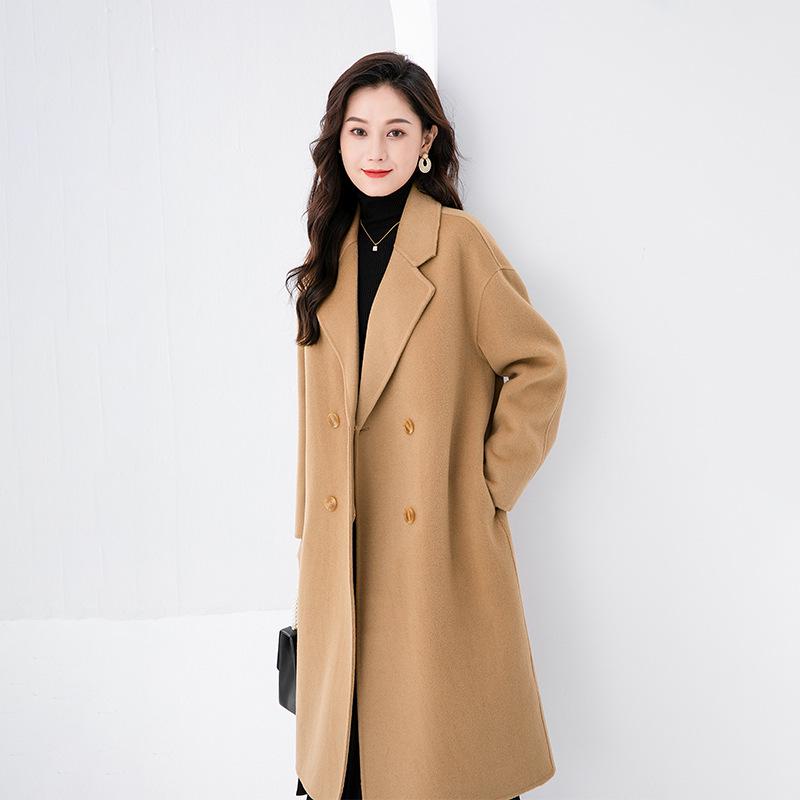 Women's Mid-Length Double-Sided Cashmere Melton Coat, 2025 Autumn/Winter Collection.