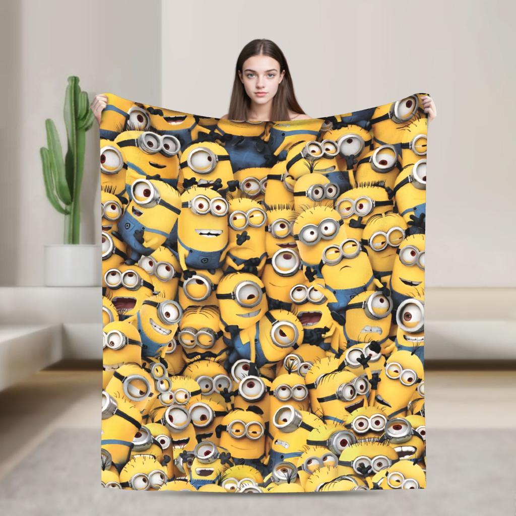 M-Minions Cartoon Christmas Flannel Blanket Warm Throw Blanket for Outdoor Travel Comfortable Bedspread Sofa Bed Cover