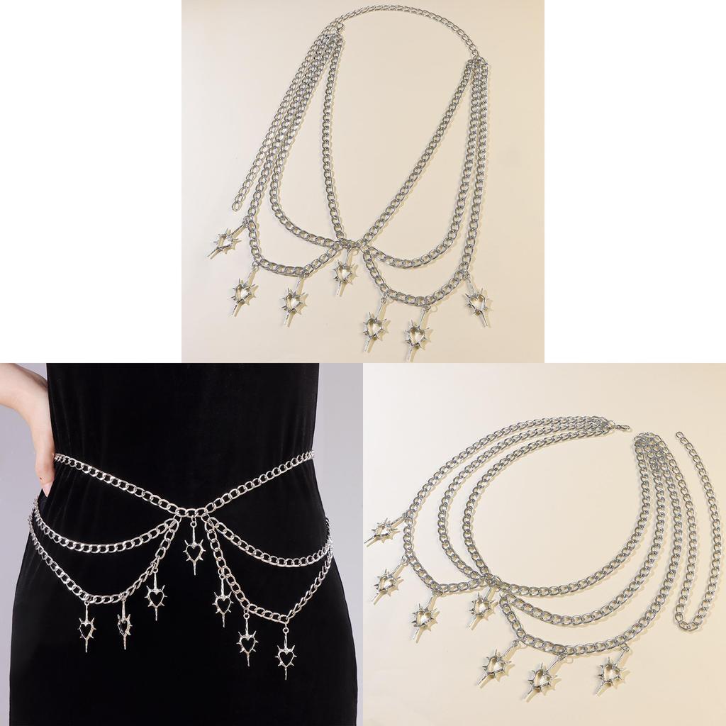 Punk Style Heart Pendant Body Chain With Multilayer Metal Design For Women Summer Fashion Accessories