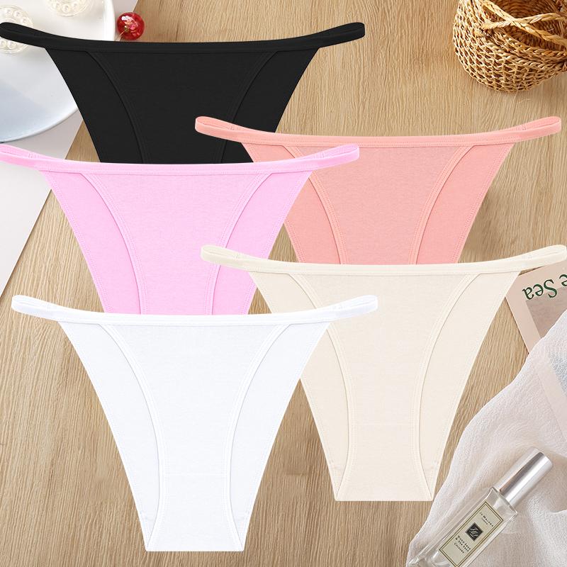FINETOO 5 ks/Sada Dámské Tanga Bavlněný Rozkrok Kalhotky Nízký Pas G-String Sexy Neviditelné T-back Kalhotky Prodyšné Bezešvé Spodní Prádlo