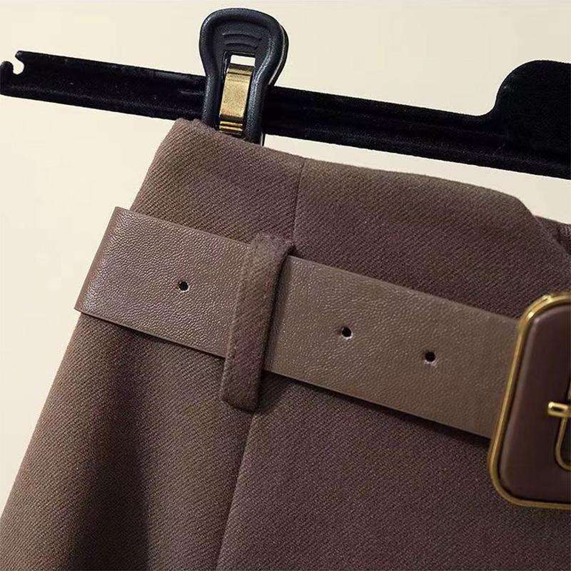 Halblanger Wollrock für Damen im Herbst und Winter, einfarbiger A-Linien-Rock