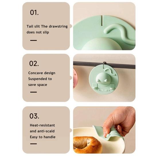 Cat Cup Lid Silicone Cover Heat-Resistant Non-Slip Hot Beverage Lid with Tea Bag Slot Cat Head Shape Microwave Dishwasher Safe Cup Lid