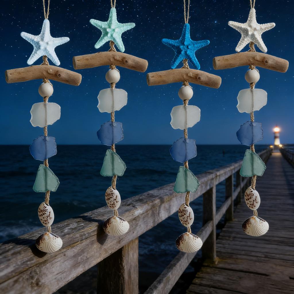 Driftwood Starfish Hanging Ornament Natural Beach Decor Coastal Wall Art Nautical Home Decoration Handmade Rustic Seaside Accessory