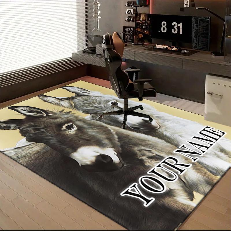 1PC Custom Name Donkey duo portrait Theme Floor Mat Ideal for Living Room, Game Rooms, Office, Bedroom,Floor Mat Playful Design