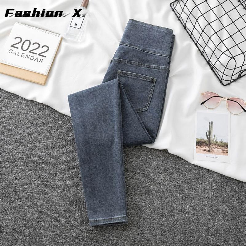 מכנסי ג'ינס אביביים בג'ינס קז'ואל מותניים גבוהים מכנסי קז'ואל לנשים