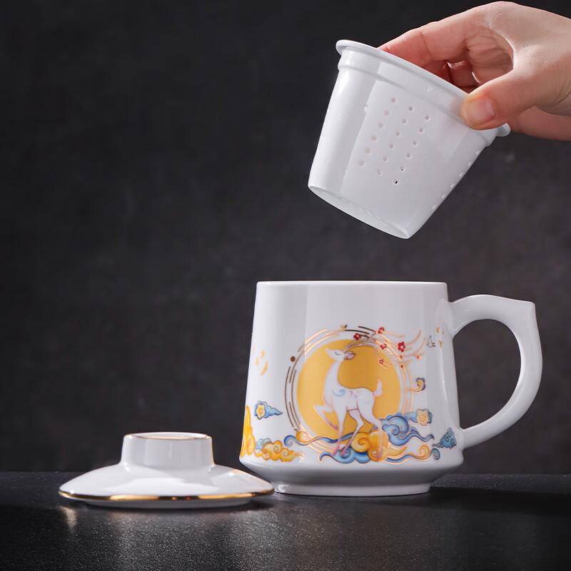 Jdz Ceramic Tea Cup, Household White Porcelain Tea Infuser Mug, Office Cup, Chinese-Style Mug, Gift, Lulushu