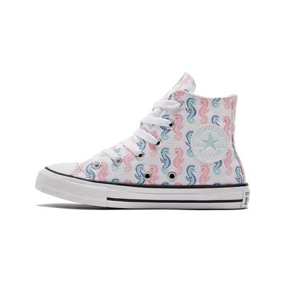 Chuck Taylor All Star Canvas Seahorse Print High Top Kids Canvas Shoes Kids Sneakers White Blue Pink 372871C