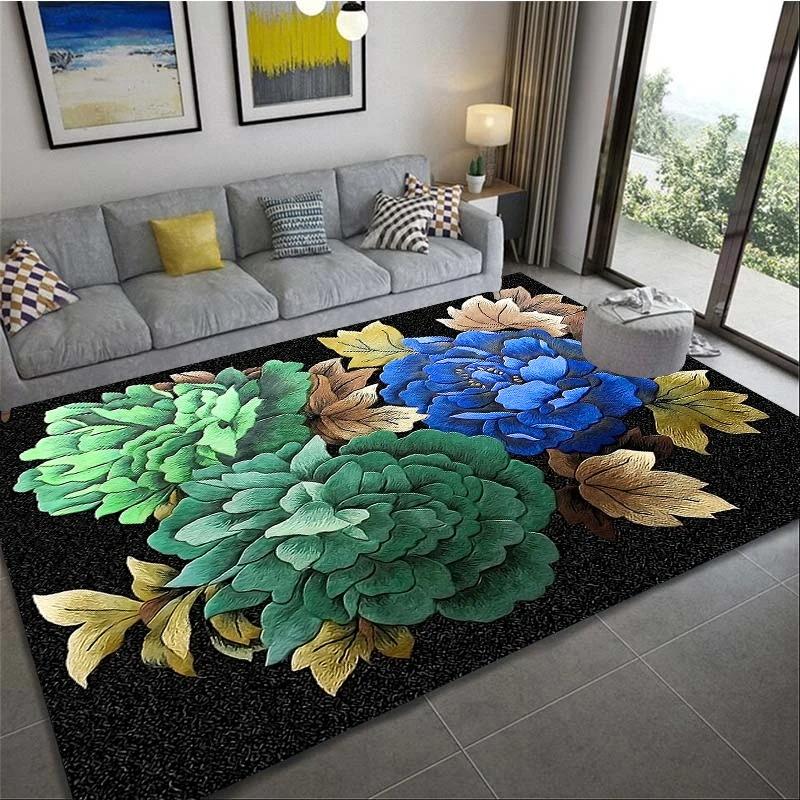 Romantic 3D Floral Pattern Carpet Home Bedroom Floor Decor Big Size Mat Non-slip Coffee Table Area Rug Bathroom Washable Doormat