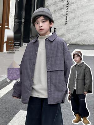 Jungen Herbst/Winter 2025 Karierte Langarmjacke - Dicke, trendige, lässige Hemdjacke für Kinder