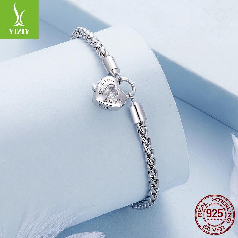 Stylish Versatile Heart Lock Basic Bracelet, Simple Heart-Shaped S925 Silver Diy Bracelet