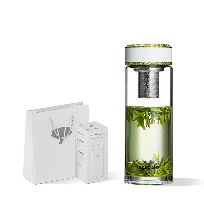 TU46 Antibacterial Titanium Silver Glass Bottle with Tea Infuser, 410ml