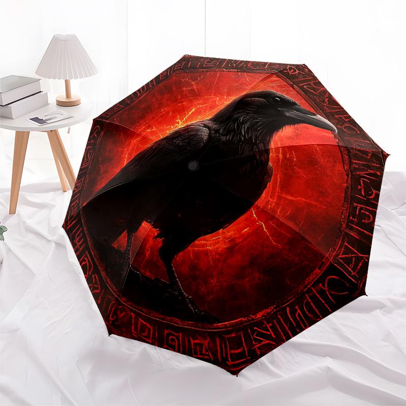 1 PC Automatic Folding Umbrella - Crow Artwork Pattern, Portable & Foldable Design with 8 Ribs, Christmas Birthday Gifts