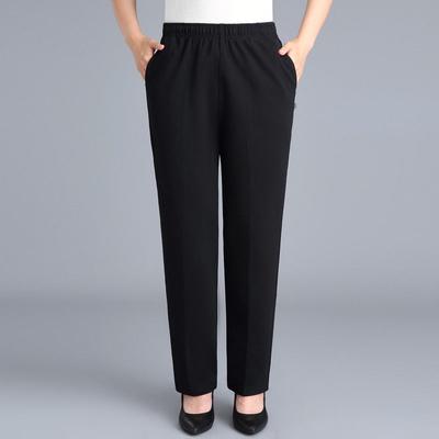Spring Autumn Loose Solid Women's Straight Pants Middle-aged Mother Trousers Loose Elastic Waist Casual Pants