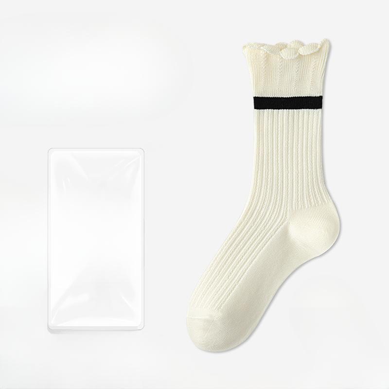 

Женские осенние носки-трубы из чистого хлопка с кружевом, дышащие, влагоотводящие, дезодорирующие 1 pair бежевый