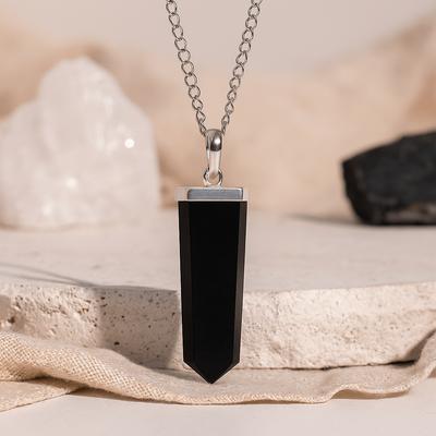 Black Agate Flat Pencil Pendant