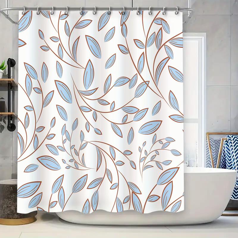 

Luxury Bathroom Decorbeautiful Blue Floral Shower Curtain With Rustic Brown Leaf Pattern For Home Interior Design Available In M W60H190(CM)-1 Pcs