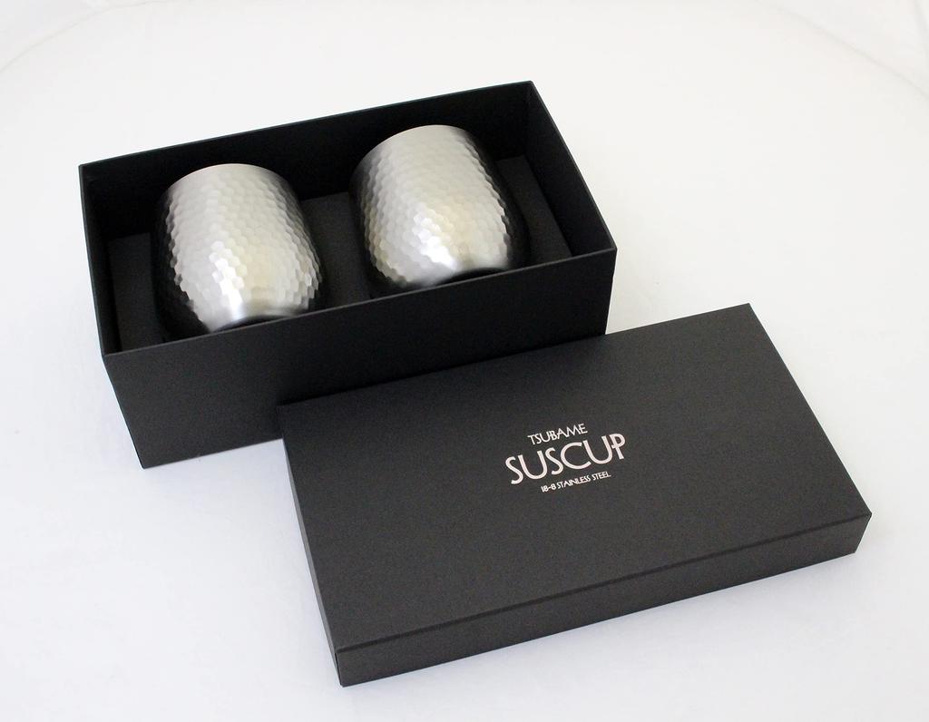 Asahi TSUBAME SUSCUP Hammered Rock Cup, 340ml, Set of 2, Gift Packaging