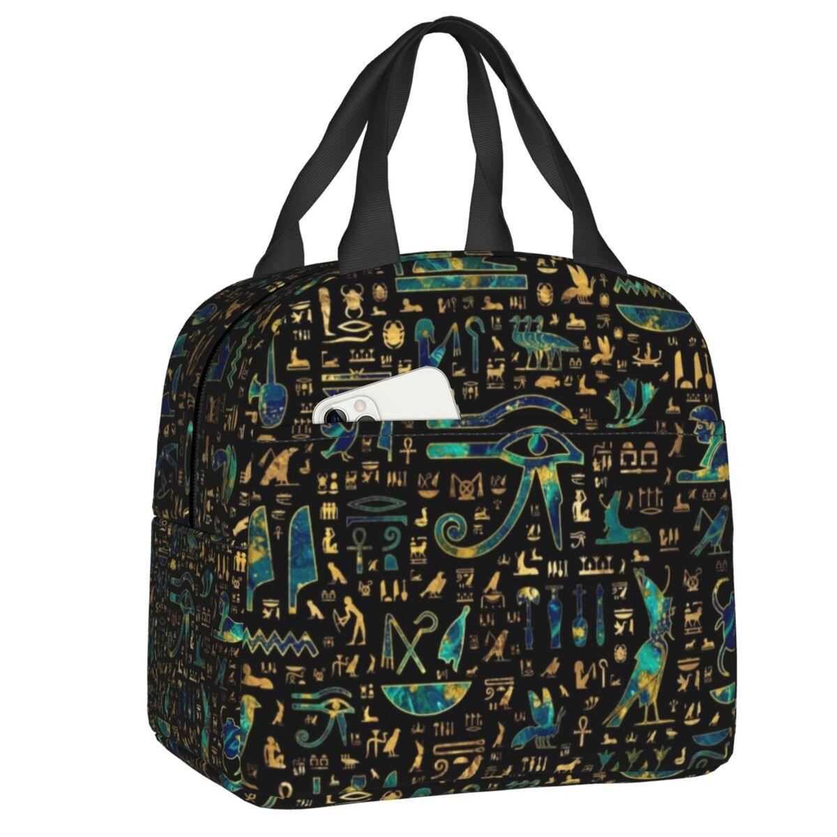 Custom Bastet Egyptian Goddess Insulated Lunch Bag for Women Resuable Hieroglyphs Thermal Cooler Lunch Tote Kids School Children 22x20x13cm