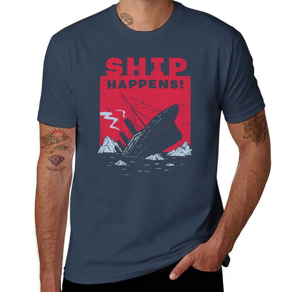 Ship Happens Funny Pun Parody Tshirt Soft Basic Cotton Short Sleeve Tee