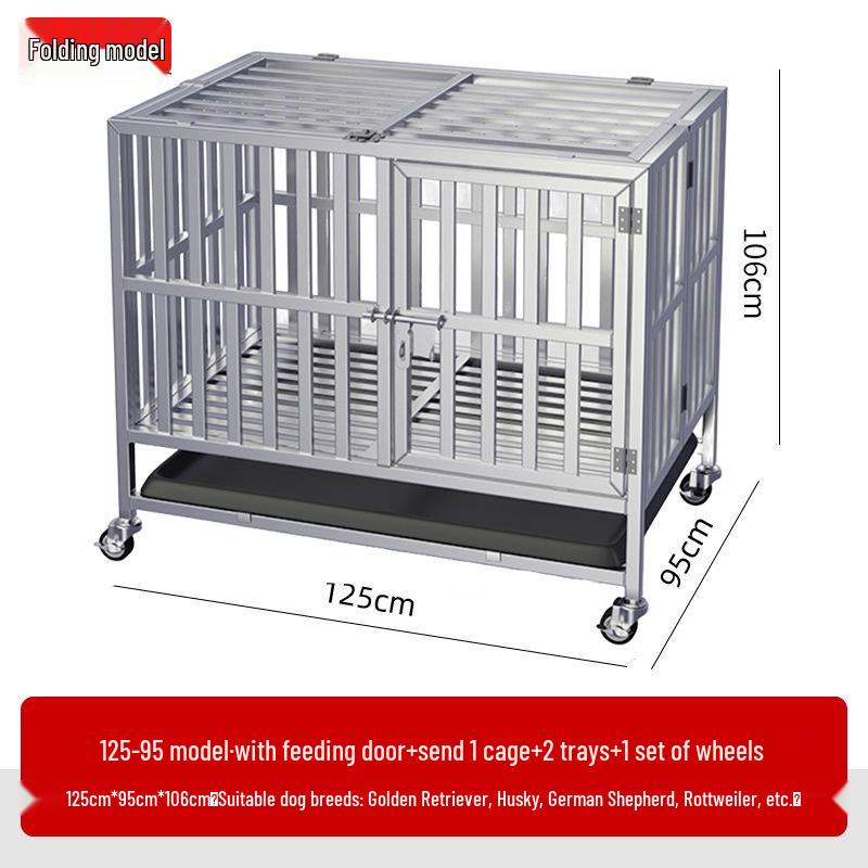Stainless Steel Dog Cage with Toilet, for Small to Large Breeds, Full Square Tube Design, Suitable for Golden Retrievers.