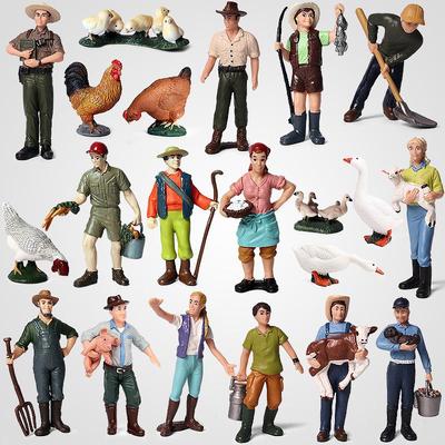 Plastic Farm Figures: Farmer, Woman, Ranch Worker, Police