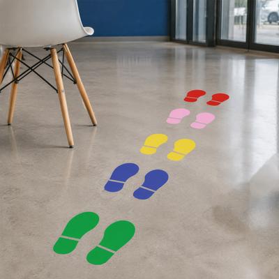 Waterproof Stairway Directional Stickers 4 Sheets 8 Pairs Kids Shoes Decals, Colorful Footprint Floor Adhesive Non-slip Classroom Guides PVC Step