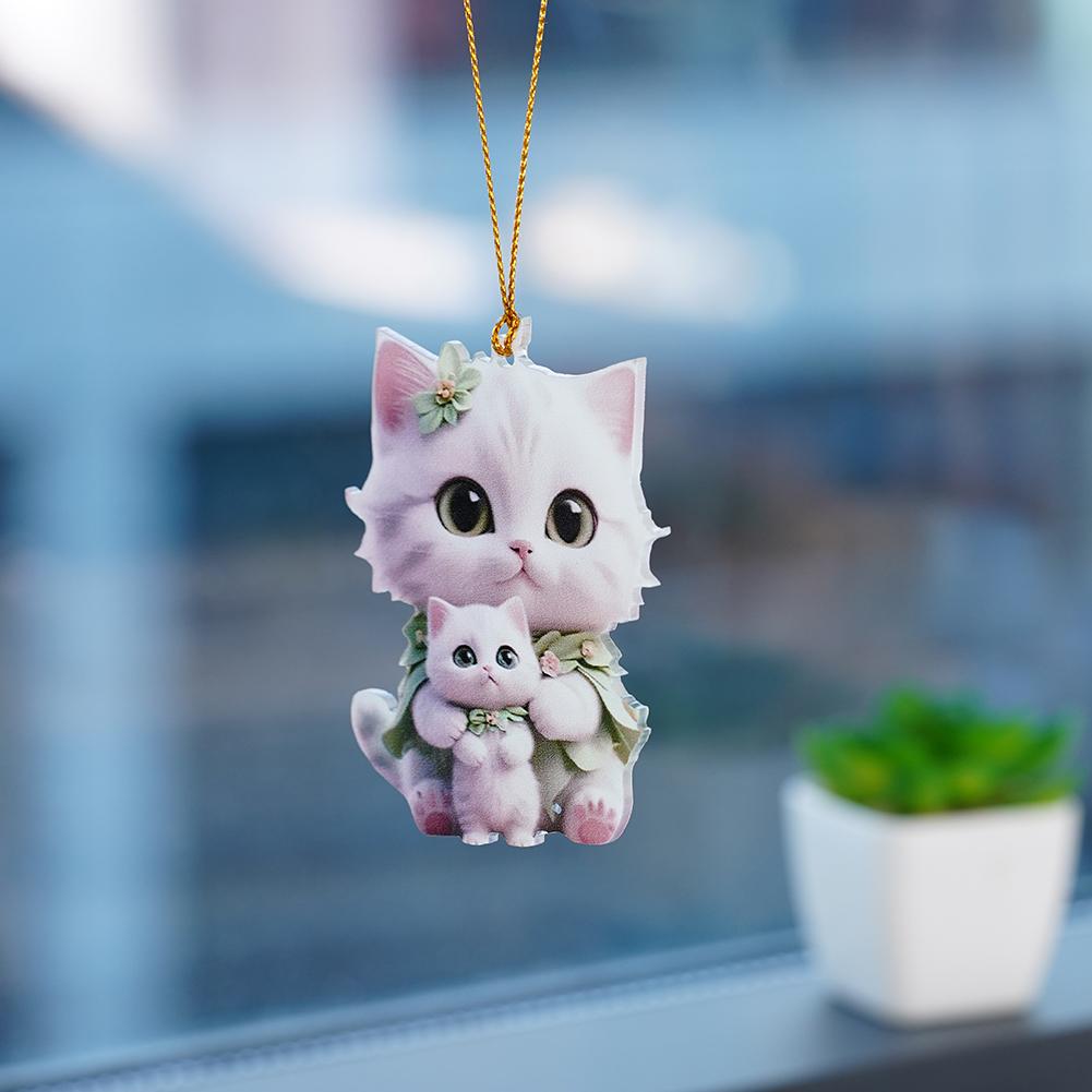 2D Acrylic Flat Cute Cat Hanging Pendant Rearview Mirror Backpack Handmade Car Ornament Accessory Interior Decoration G8R6