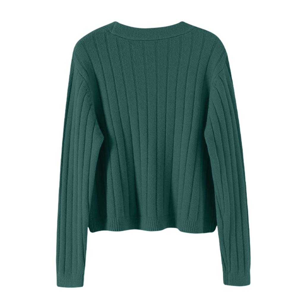 Women's Fashion Long-Sleeve V-Neck Lightweight Knit Sweater Solid Color Outerwear Top