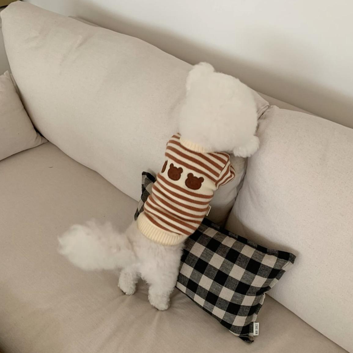 Полосатый свитер для питомца на весну и осень, теплый вязаный свитер для питомца, утолщенное пальто для маленьких и средних собак и кошек, тедди S