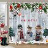 Christmas Theme Shower Curtain Winter Snow Christmas Tree Deer Rustic Wooden Panel Fabric Washable Shower Curtain Bathroom Decor