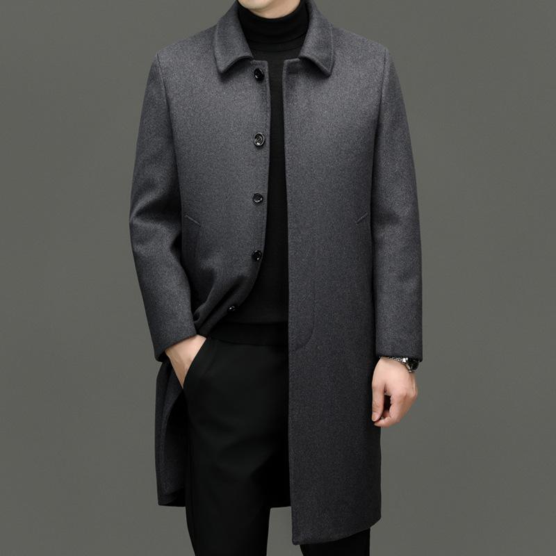 

Мужская куртка Осень и Зима Новая Мода Деловой Повседневный Средней длины Тренч с лацканами M серый