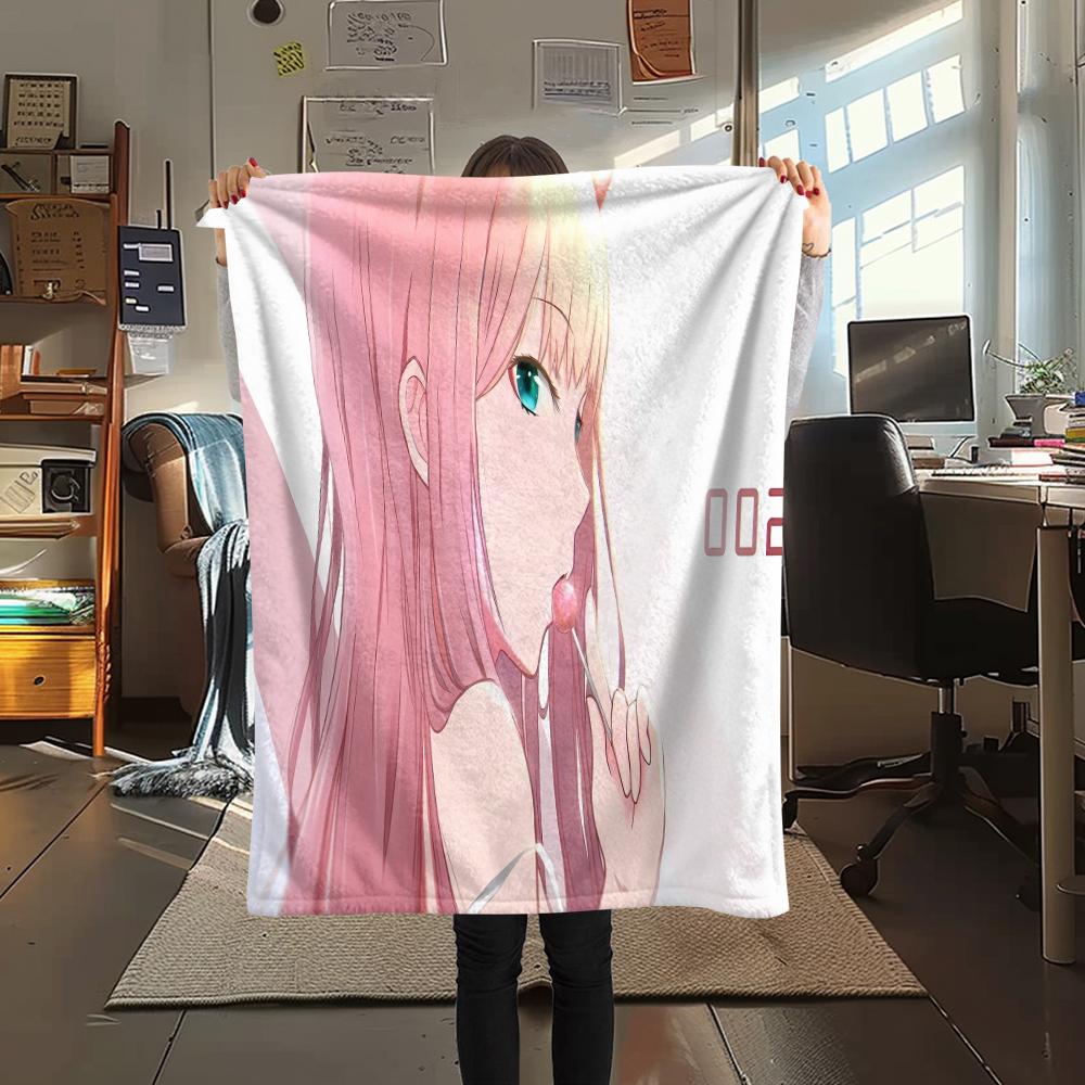 1PC DARLING In the FRANXX Zero Two Print Flannel Blanket, High Quality All Seasons, Home Decor, Warmth and Comfort, Perfect for Christmas Gifts