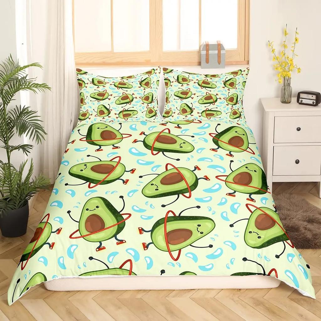Avokado Dynetrekk sett for barn Kawaii Sengesett Cute Fruits Dynetrekk Twin Size Tropical Botanical Cartoon Quilt Cover