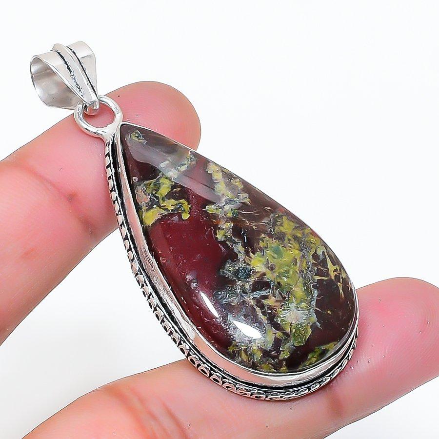 Natural Dragon Blood Gemstone Handmade 925 Sterling Silver Pendant 2.25" AP-14953