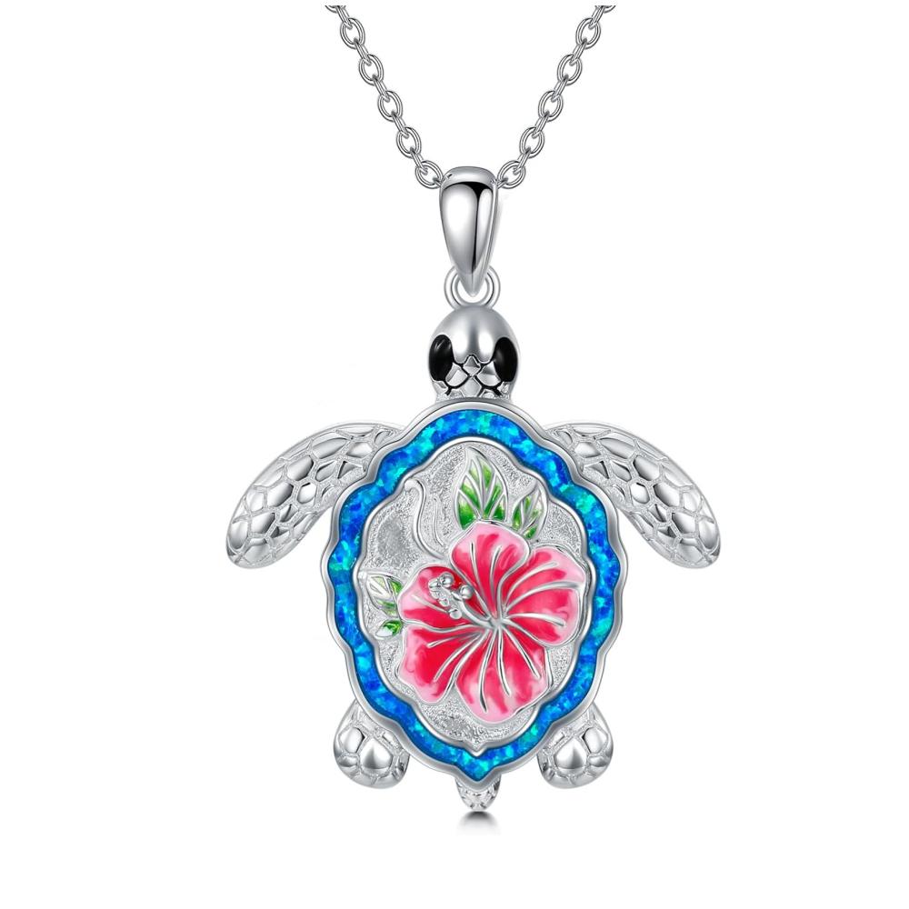 

Boho Style Turtle Necklace Silver color With Blue Opal Turtle Pendant Necklace Ocean Animal Necklace Jewelry Gifts for Women