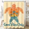 Sunset Sea Turtle Shower Curtain: Good Vibes Only Beach Decor with Palm Trees Yellow Bath Mat Set for Bathroom