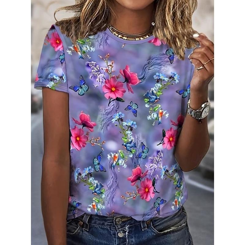 

Women s T Shirt Print Floral Graphic Plants Vintage Stylish Classic Short Sleeve Crew Neck Long Tops 5XL