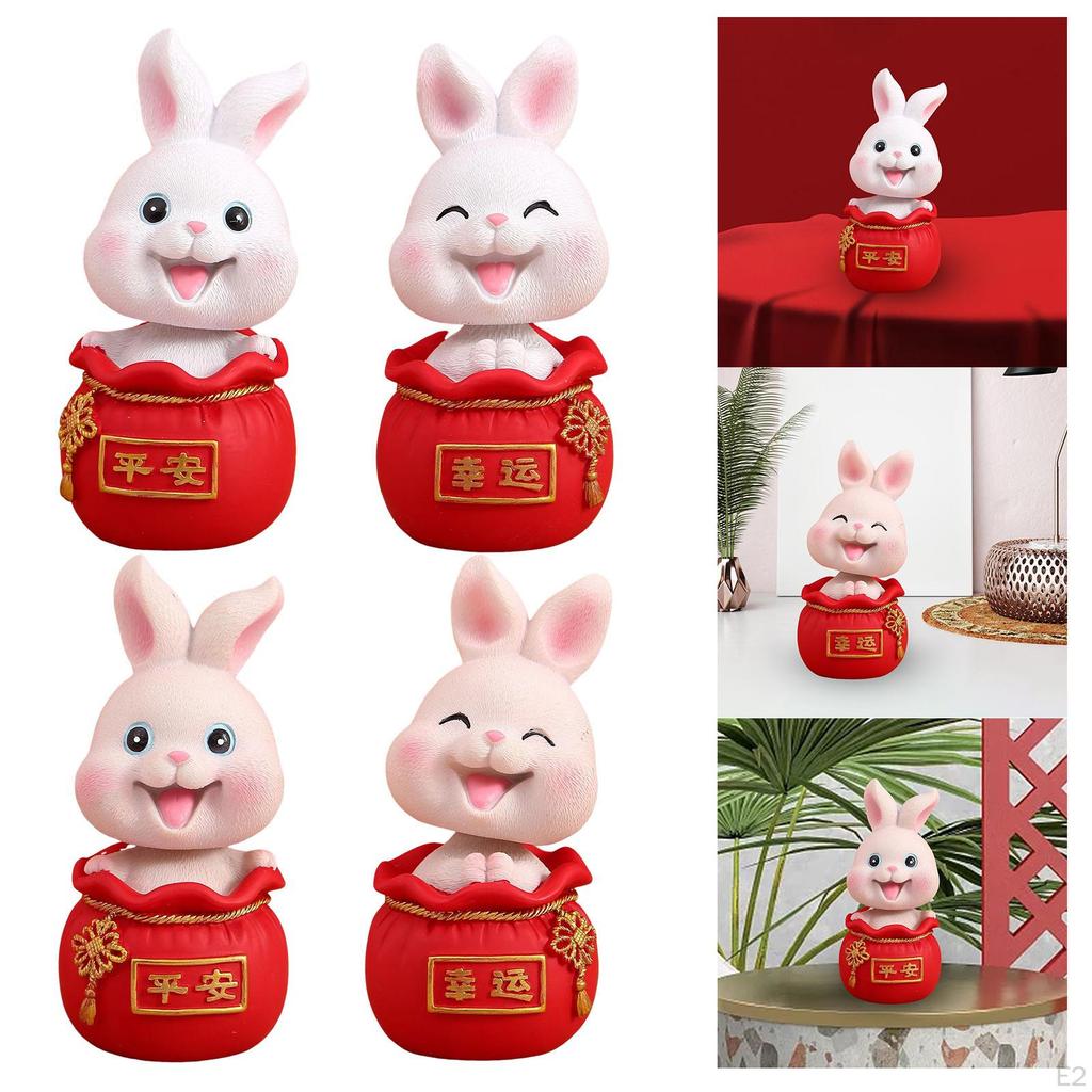 Chinesische Harzstatuen Figur Skulptur, Tischplatten-Schreibtischdekoration Auto Armaturenbrett Wackelkopf Hase