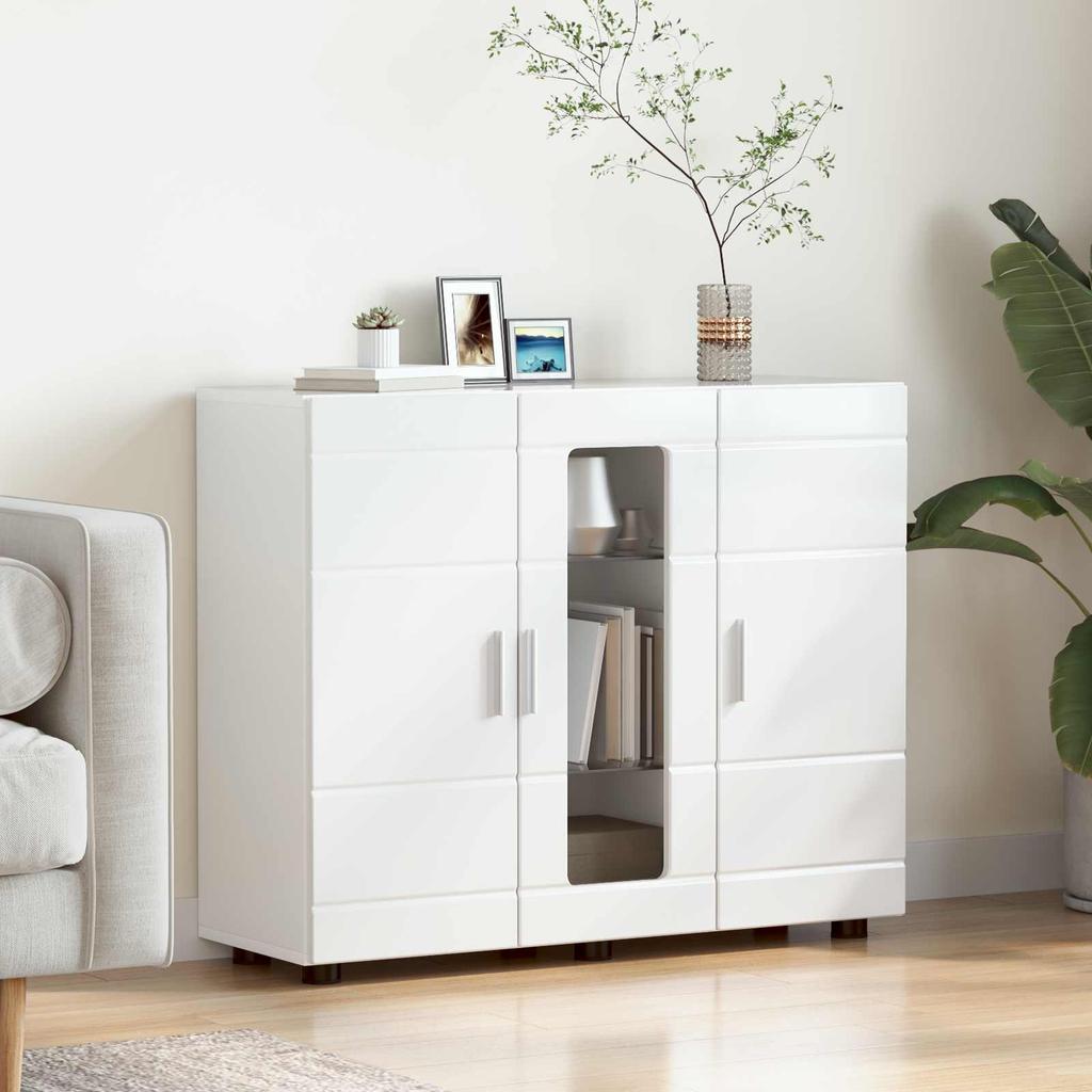 High Gloss White Wooden Cabinet 88.5 X 30.5 X 73 Cm Particleboard