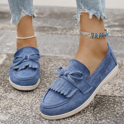 Übergröße 36-43 Retro Quaste Schleife Ballerinas Damen Einfarbig Wildlederimitat Flache Schuhe Damen Sneakers Abriebfeste Freizeitschuhe