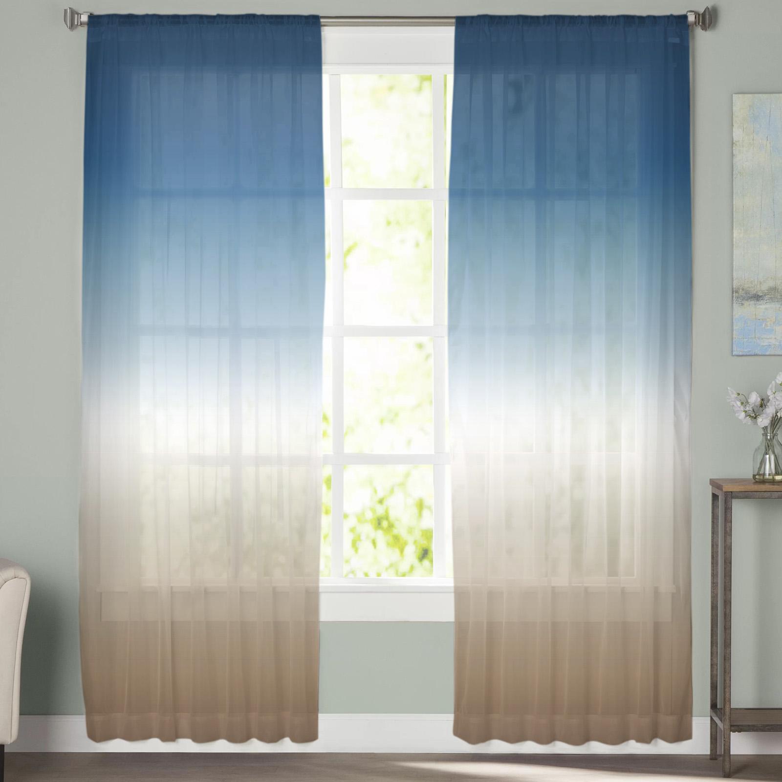 Синий хаки градиент прозрачные шторы для гостиной спальни домашнего декора кухни тюль — фото 4
