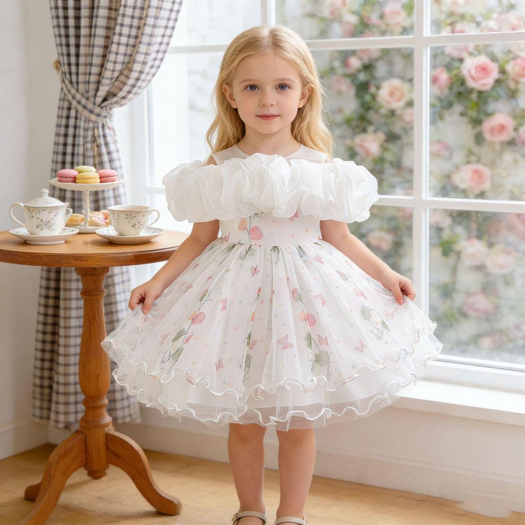 European & American Flower Girl Mesh Cake Skirt Dress - Princess Birthday & Wedding Banquet Dress for Baby Girls