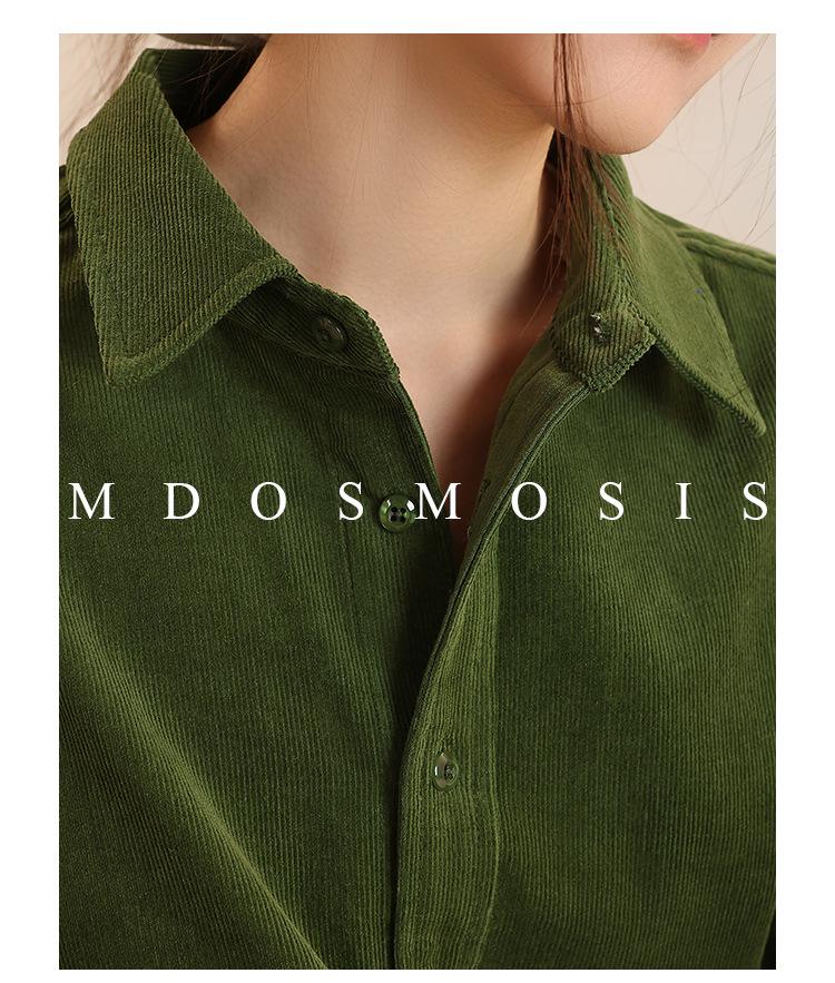 Women's Long Sleeve Washed Corduroy Blouse - Drop/Regular Shoulder, 100% Cotton, Slim Fit, for Spring, Autumn, Winter.