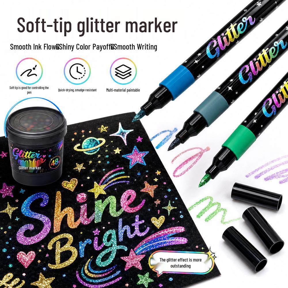 Washable Glitter Markers for Kids - Soft Tip Super Sparkle Colors for Art & School