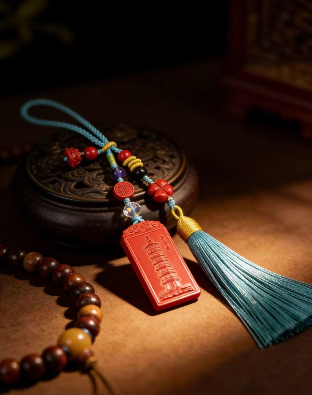 Vermilion Red Wenchang Tower Pendant: Handmade Design for Men & Women High Content Vermilion