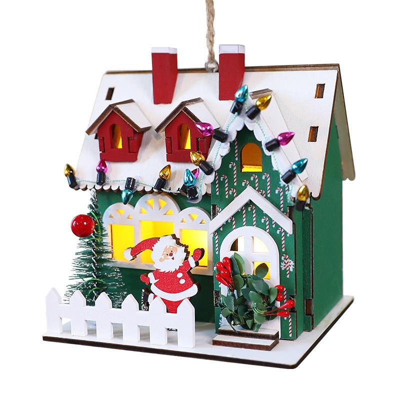 Christmas Wooden House Decor With Snowy Scene For Holiday Home Display