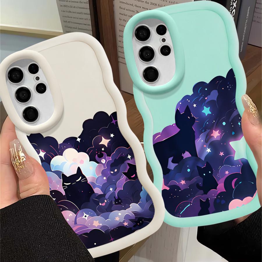 Case for Samsung Galaxy A26 S24 S25 S21 S23 Plus A25 S22 Ultra S20 FE Soft Phone Cover A55 A35 A34 A54 A36 A24 Black Cat Starry