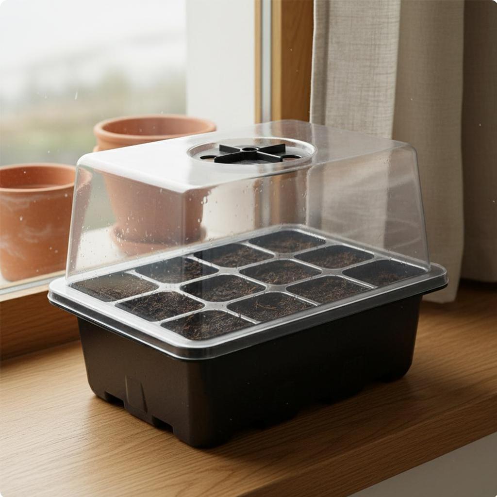 12 Compartment Seed Starting Tray Transparent Lid Mini Greenhouse