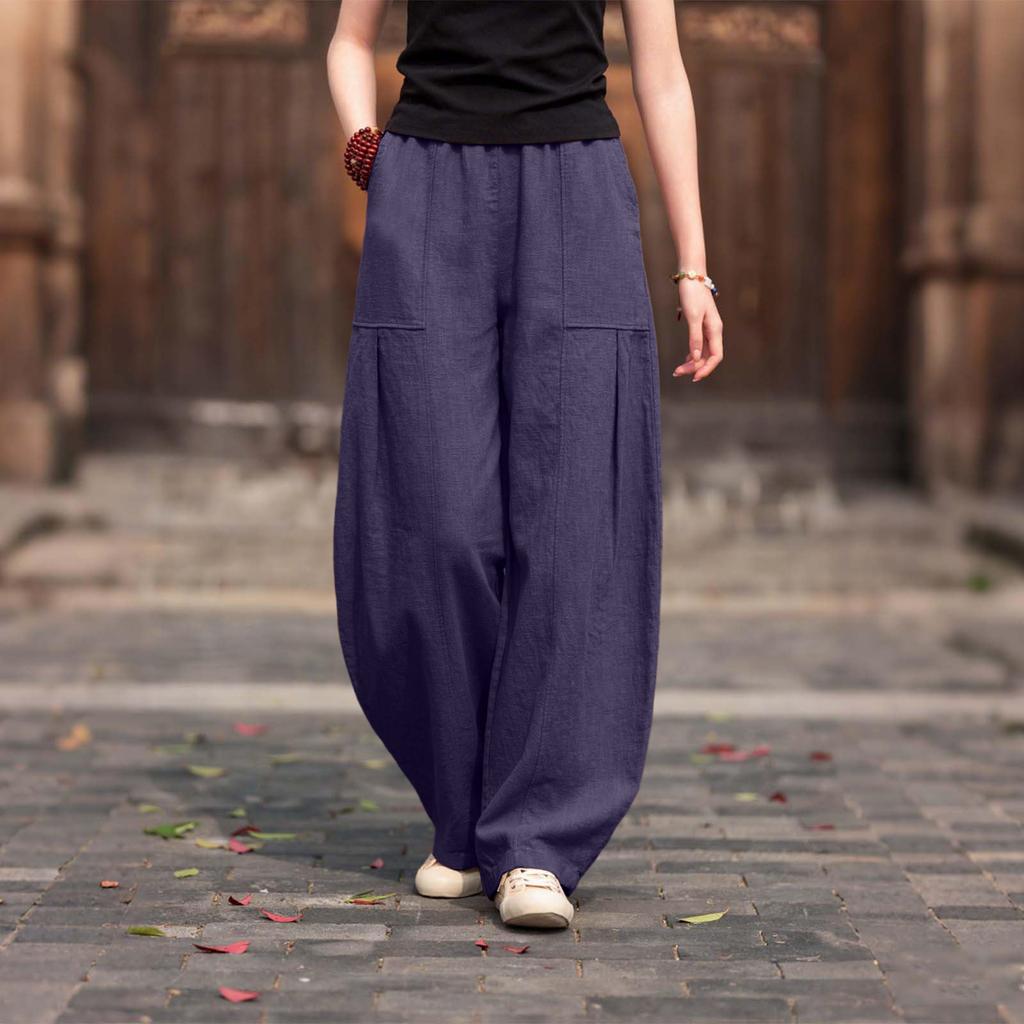 Ladies' Color Casual Fashion Breathable Loose Cotton And Linen Pants