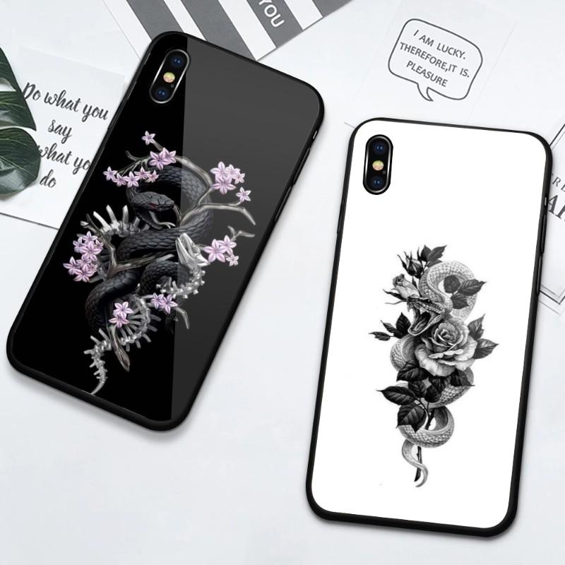 Snake And Flower Phone Case For IPhone 14 13 12 11 XS X 8 7 6 Plus Mini Pro Max SE 2022 Black PC TPU Glass Phone Cover